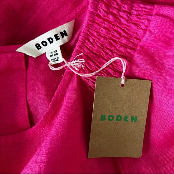 BODEN Linen Pink Mini Dress Smocking Puffy Statement Sleeves 12 NWT - Picture 6 of 15